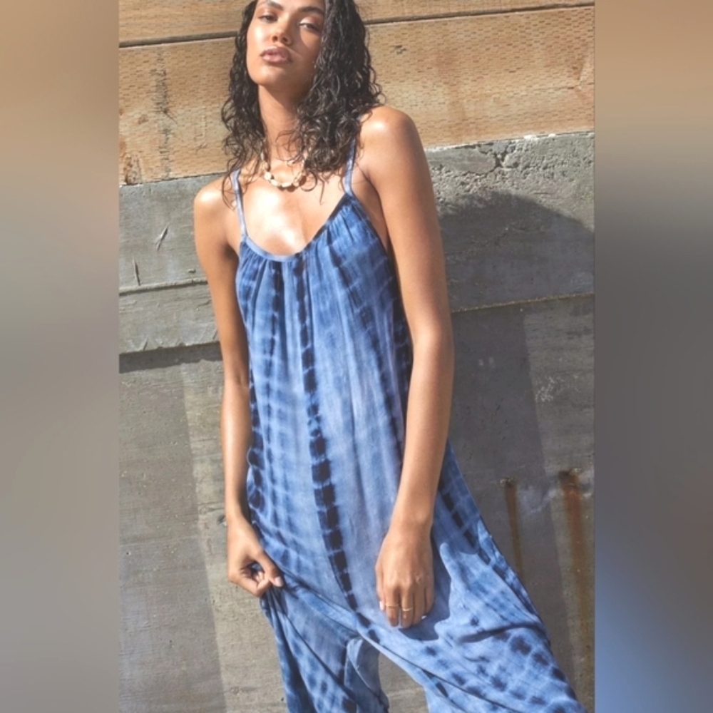 Nasty Girl Blue Tie Dye Gauze Cover Up Jumpsuit 6 M - Picture 1 of 8
